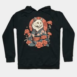 Japanese woodblock cat maneki neko Hoodie